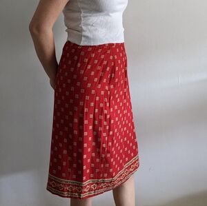 Red Paisley Midi Faux Wrap Skirt - 90's Summer Grunge Romance - High-Waisted